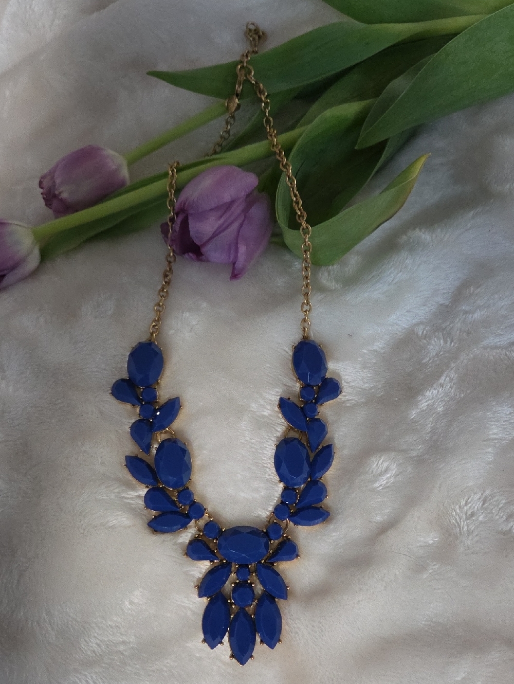 J. Crew Royal Blue Resin Crystal Statement Necklace.